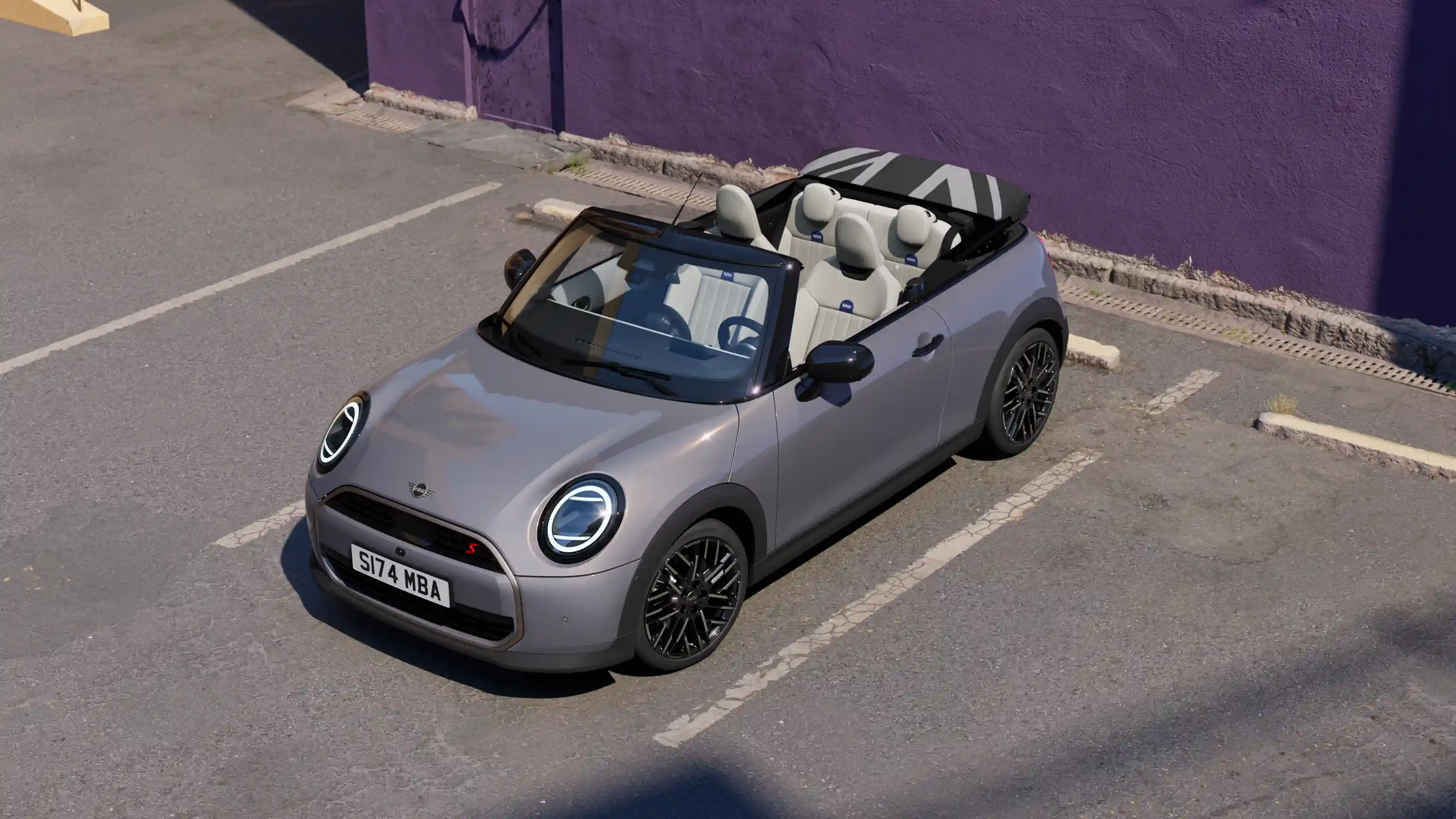 Video showcasing the interior and exterior of a MINI Cooper Convertible in detail. The camera pans across the dashboard, highlighting design elements.
